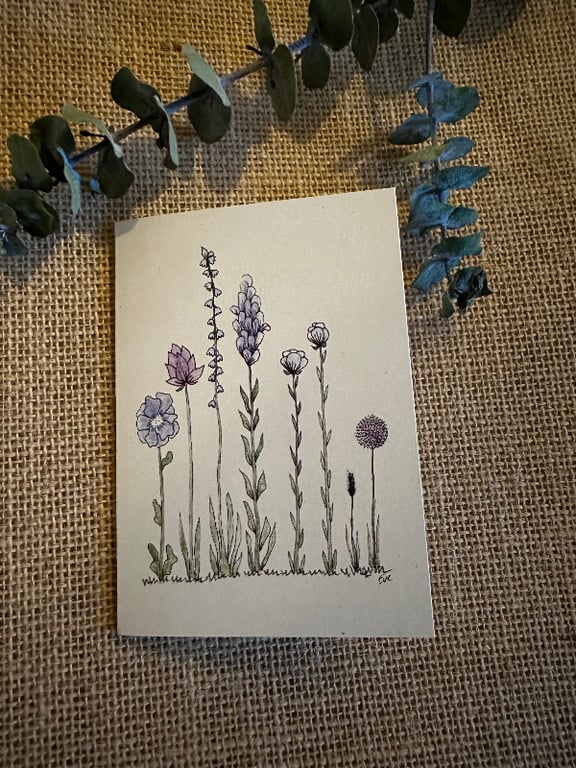 Inspiration: Blå vilde - Håndtegnet blomsterkort fra Cards by Eve