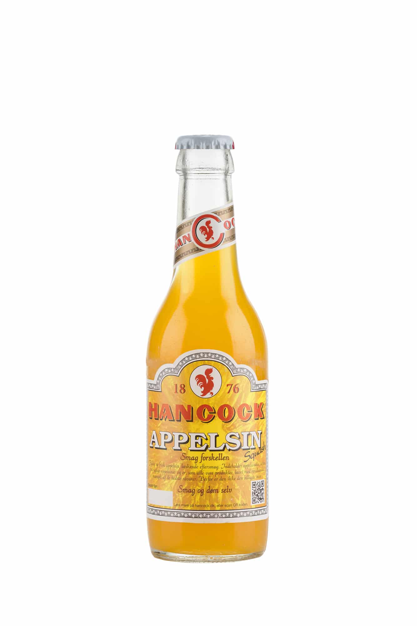 Billedtekst: Appelsin Squash 30 stk. original Hancock sodavand til fest i Fredericia & Horsens Hancock Appelsin Squash 30 stk. (25 cl) sodavand på flaske til festlige lejligheder i Fredericia & Horsens