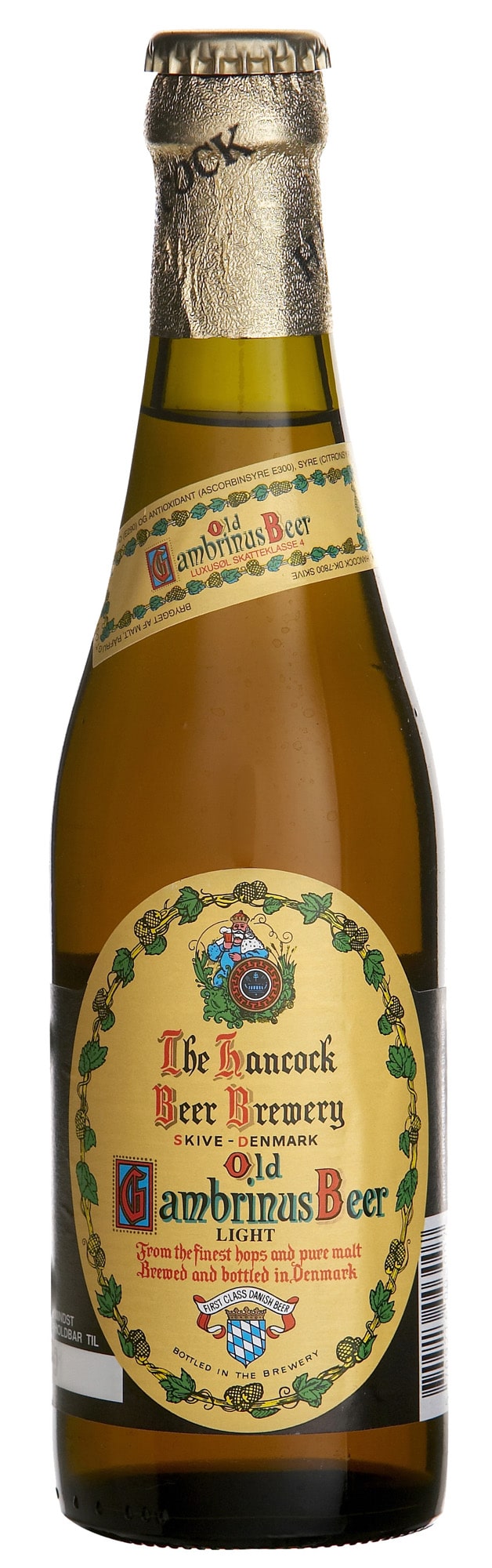 Billedtekst: Gambrinus Light 30 stk. klassisk Hancock øl på flaske leveret i Hejnsvig & Billund Hancock Gambrinus Light 30 stk. (33 cl) flaskeøl i kasser til fester og arrangementer i Hejnsvig & Billund