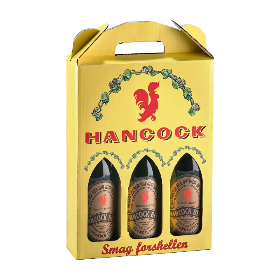 Billedtekst: Tre 70 cl flasker til fest og udskænkning i Vorbasse & Sønder Omme Tre 70 cl flasker fra Hancock Depot Hejnsvig – levering af drikkevarer og fadøl i Vorbasse & Sønder Omme