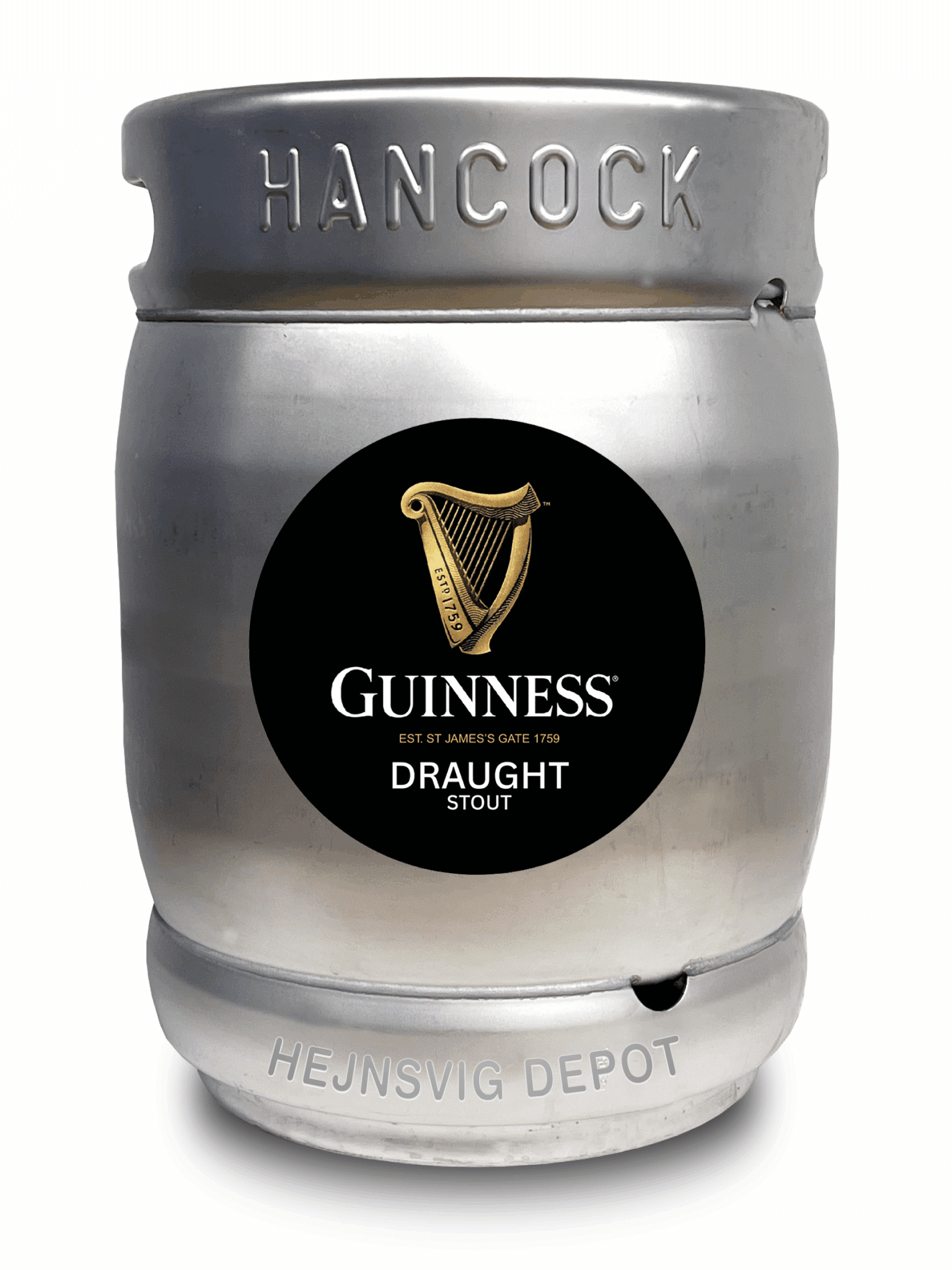 Billedtekst: Guinness Draught på fustage – friskbrygget Hancock fadøl til fadølsanlæg i Middelfart & Vejen Hancock Guinness Draught (20 Liter) fustage til leje af fadølsanlæg og fest i Middelfart & Vejen