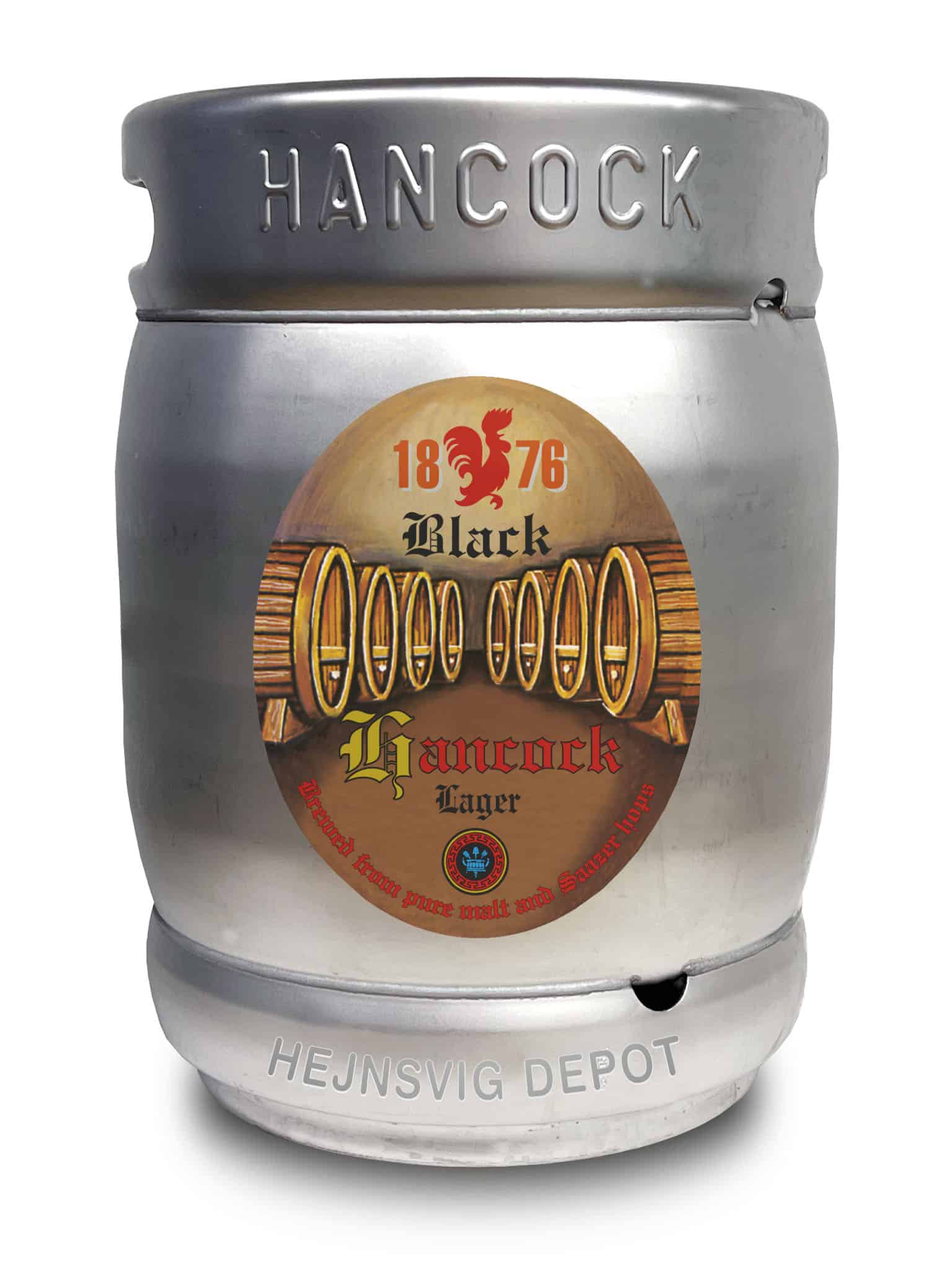Billedtekst: Black Lager på fustage – friskbrygget Hancock fadøl til fadølsanlæg i Hejnsvig & Grindsted Hancock Black Lager (15 eller 30 Liter) fustage til leje af fadølsanlæg og fest i Hejnsvig & Grindsted