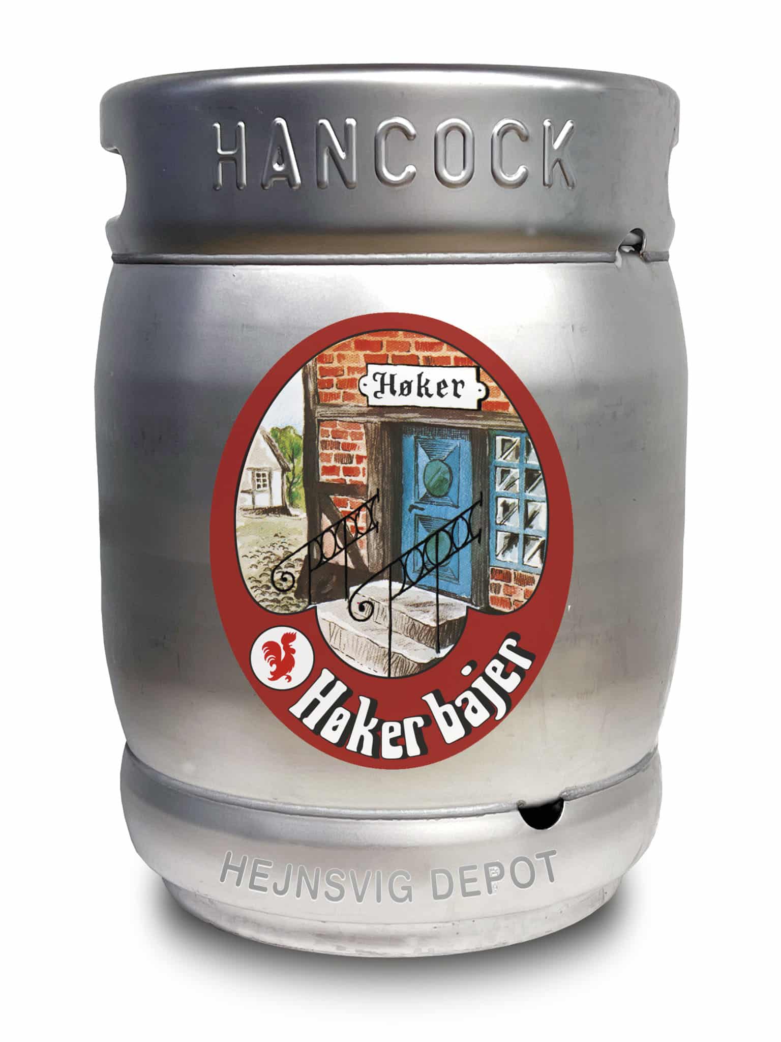 Billedtekst: Høker Pilsner på fustage – friskbrygget Hancock fadøl til fadølsanlæg i Vejle & Kolding Hancock Høker Pilsner (15 eller 30 Liter) fustage til leje af fadølsanlæg og fest i Vejle & Kolding