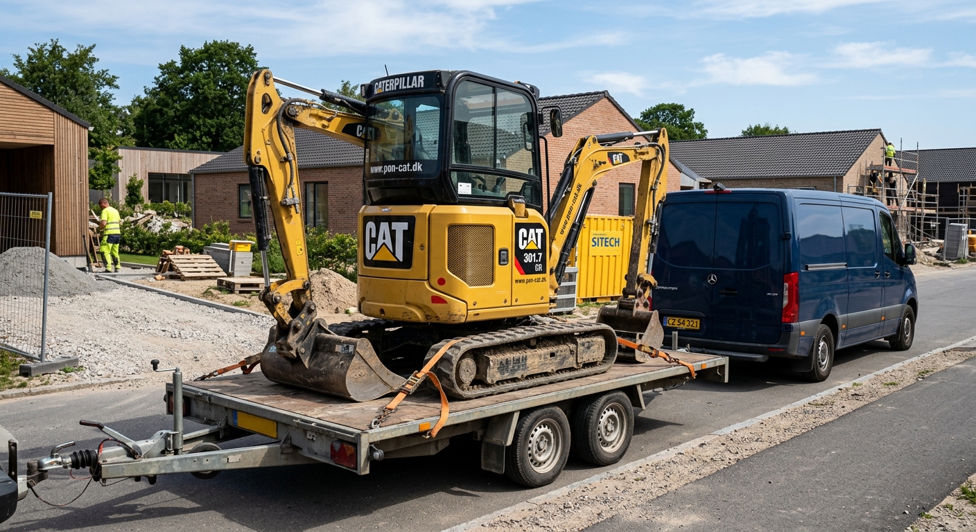Caterpillar minigraver på trailer - D&W Udlejning ApS