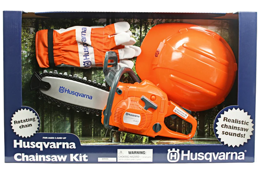 Husqvarna Legetøjssæt motorsav med hjelm & handsker