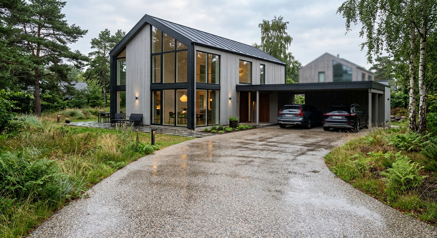Eksklusiv villaindkørsel med helstøbt stenbelægning