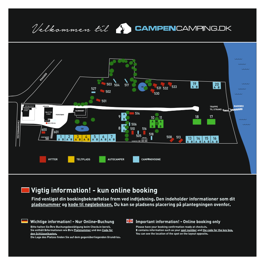 Campen Camping oversigtskort og pladsplacering