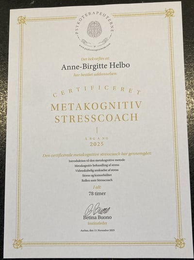 Certificeret Metakognitiv Stresscoach bevis