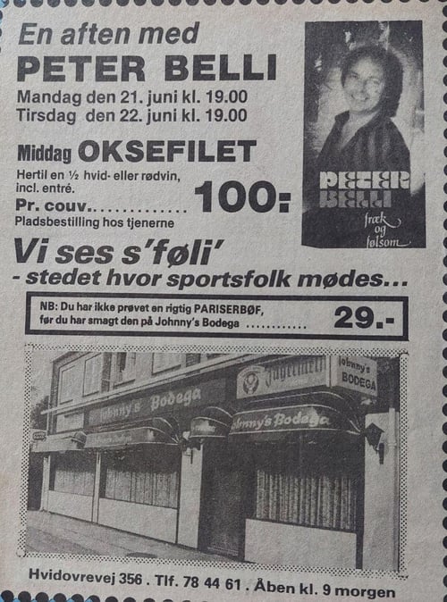 Historiske avisannoncer for koncerter på Johnny's Bodega