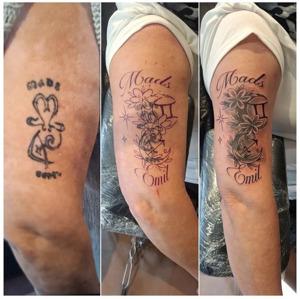 Cover-up & Viderebygning tatovering udført af Docuit ink