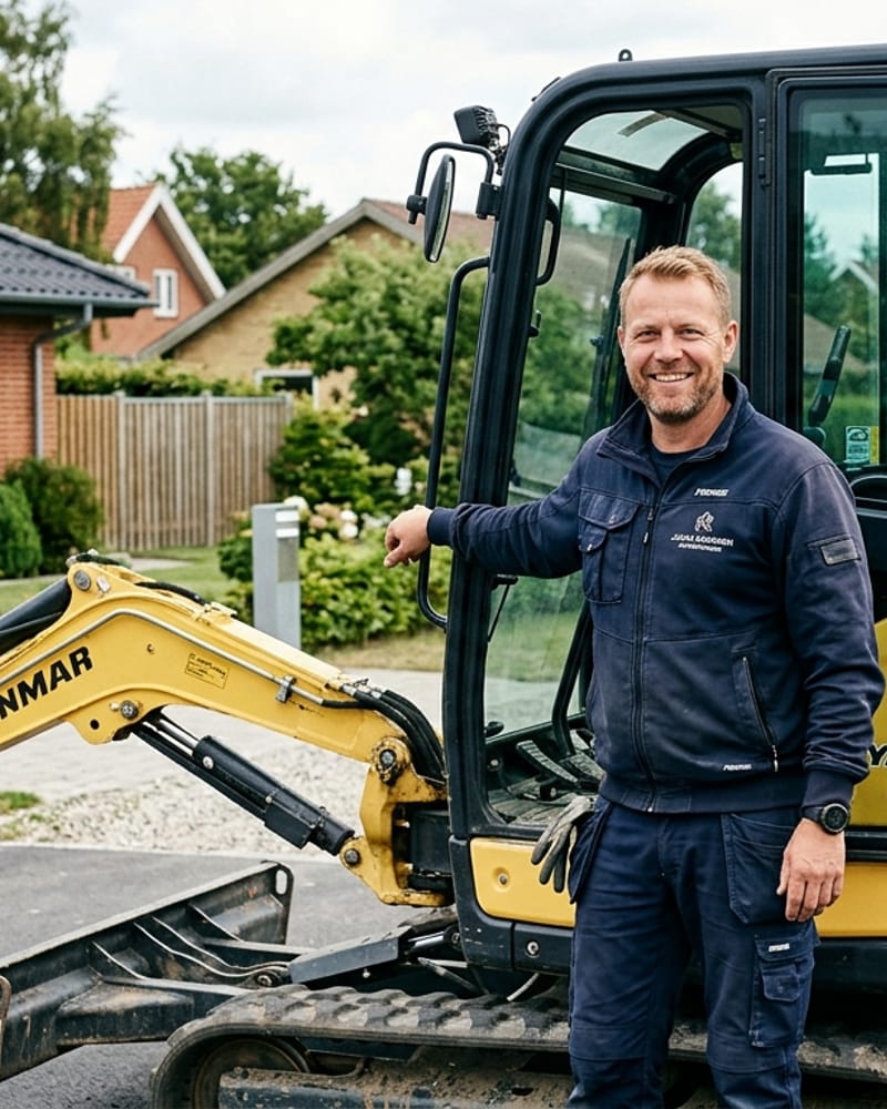 Jonas Knudsen, indehaver af JT Knudsen, foran minigraver