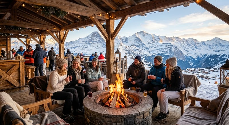 Stemningsfuld après-ski terrasse