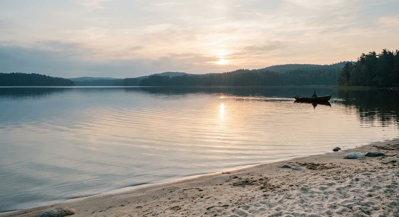 Roligt nordisk landskab ved en sø