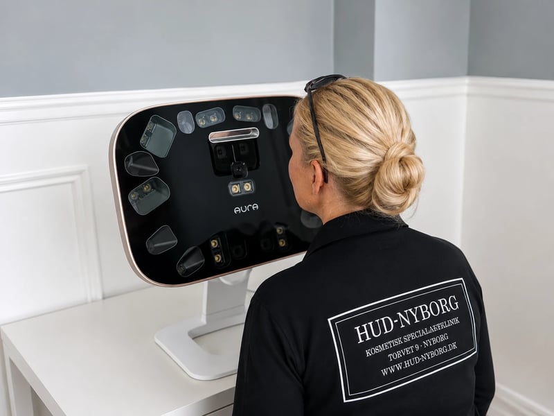 Aura 3D Hudanalyse maskine i brug hos HUD NYBORG kosmetisk speciallægeklinik