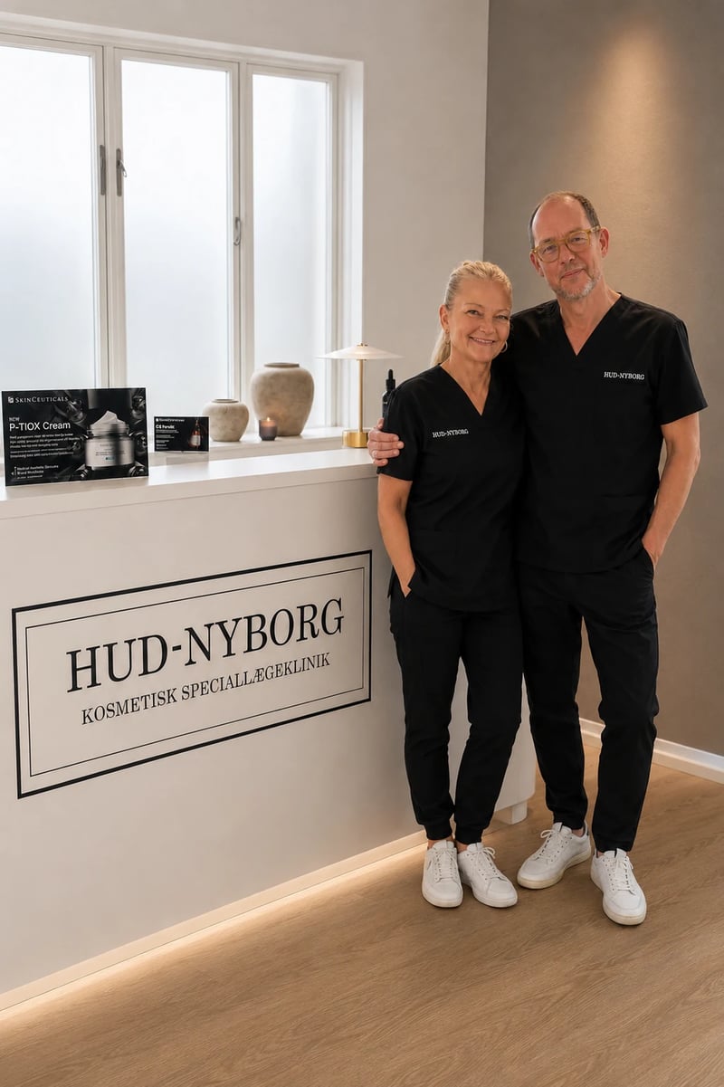 Speciallæge Christian Blok Poulsen og Marianne Geisler ved receptionen hos HUD NYBORG kosmetisk speciallægeklinik