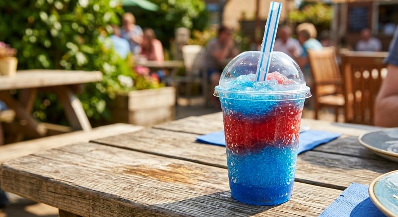 Slushice i gennemsigtigt bæger med sugerør