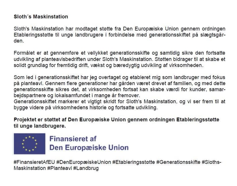 Sloth's Maskinstation - Finansieret af Den Europæiske Union - Etableringsstøtte
