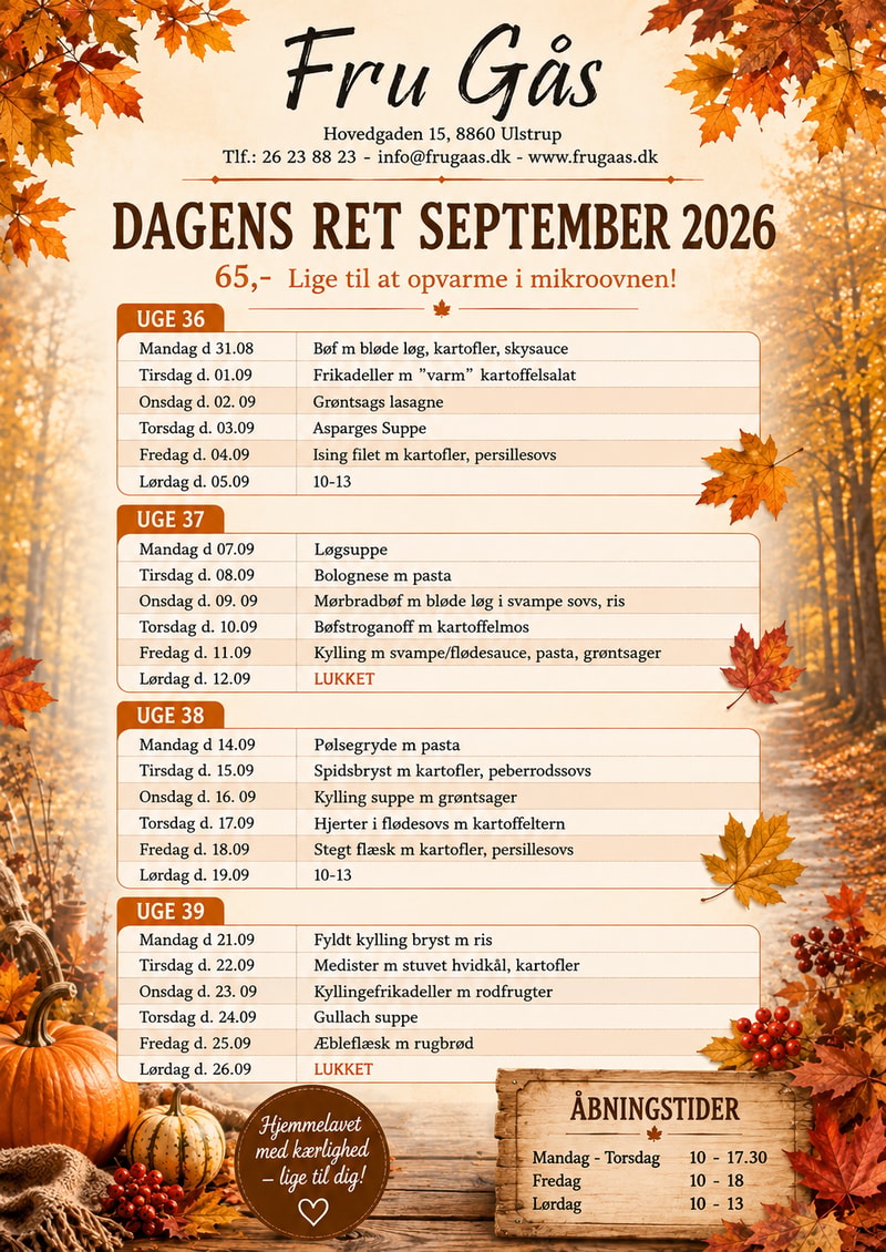 Fru Gås – dagens ret madplan for september 2026
